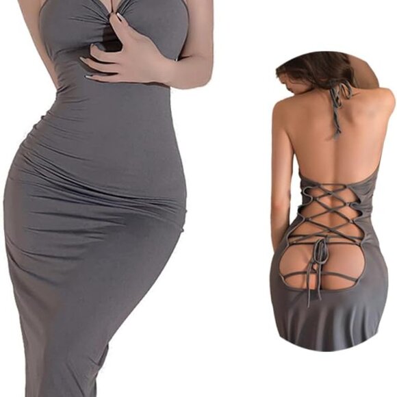 Women's Deep V Neck Halter Backless Mini Dress for Night Club Party - Picture 1 of 5